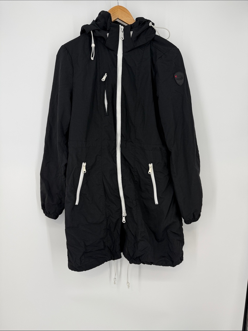 Pajar Black Hooded Trench Coat with White Zippers Size Large